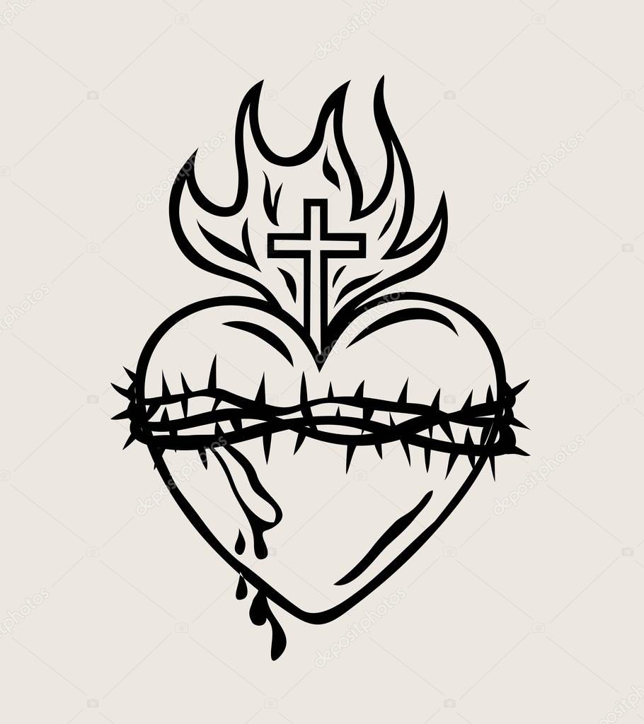 The Sacred Heart of Jesus Sketch, art vector design 