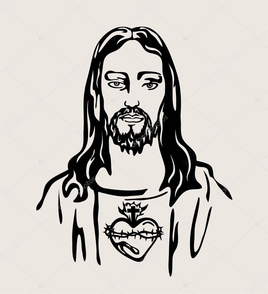 Jesus Christ with the Sacred Heart, art vector design 