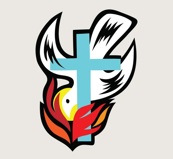 Vuur Van Holyspirit Met Cross Kunst Vector Design — Stockvector