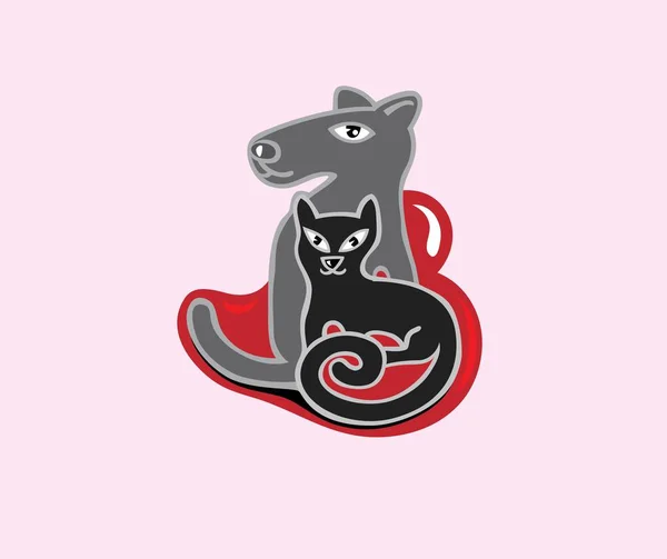 Kat Hond Liefde Logo Kunst Vector Design — Stockvector