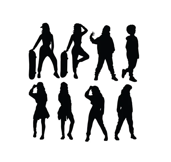 Happy Kid Hip Hop Silhouettes Art Vector Design — 图库矢量图片