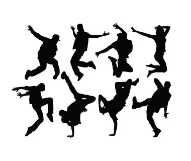 Hip Hop and Dance People siluetleri, sanat vektörü tasarımı