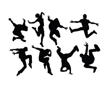 Hip Hop and Dance People siluetleri, sanat vektörü tasarımı