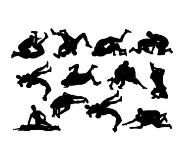 Güreş spor aktivite siluetleri, sanat vektör tasarımı