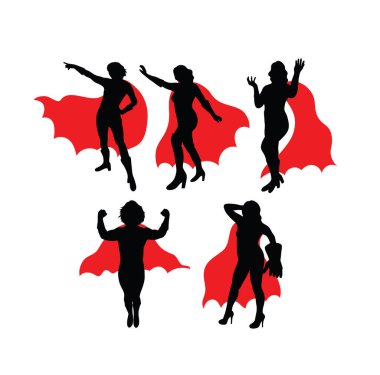 Süper Kız Kahraman Siluetleri, sanat vektörü tasarımı
