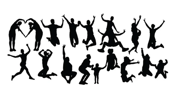 Happy Jumping People Silhouettes Art Vector Design — стоковый вектор
