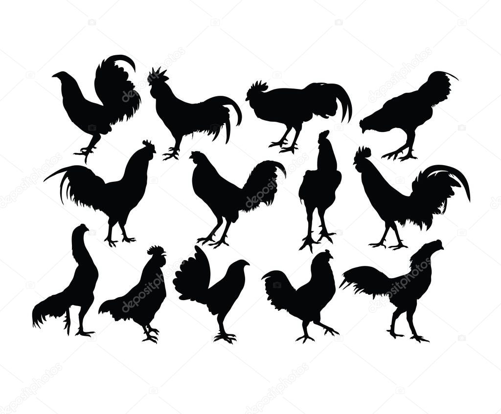 Rooster Activity Silhouettes, art vector design