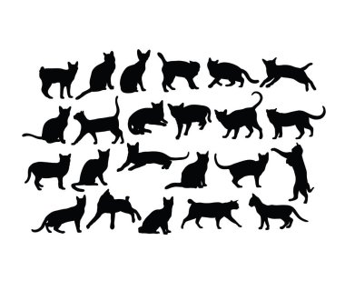 Kedi Etkinliği Silüetleri, Sanat vektör Tasarımı