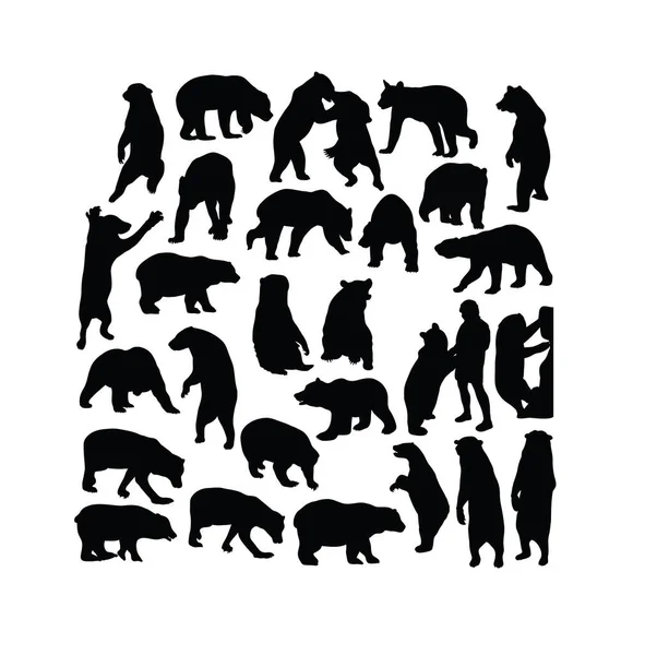 野生のクマの活動シルエット アートベクトルデザイン — ストックベクタ