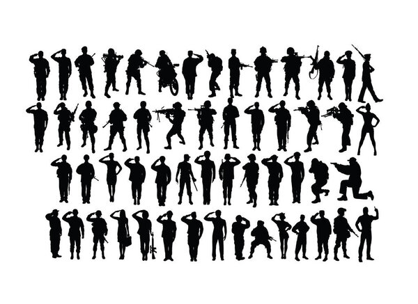 Saluting Soldier and Army Force Silhouettes, art vector design