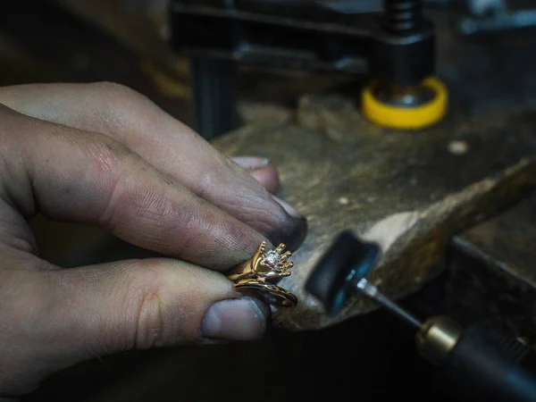 Jewelry workshop. Working process of jewelry making.