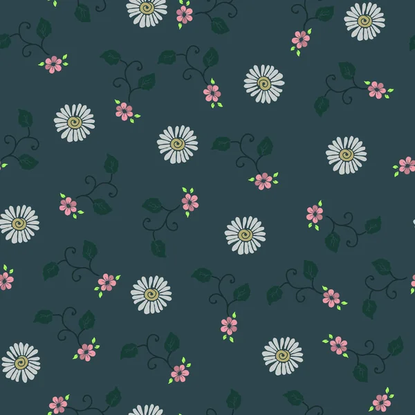 Répétition florale sans couture en vert forêt — Image vectorielle
