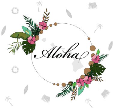 Hawaii temalı tişörtler için resimleme