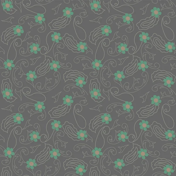 Paisley en kleine bloemen naadloze herhaling patroon — Stockvector