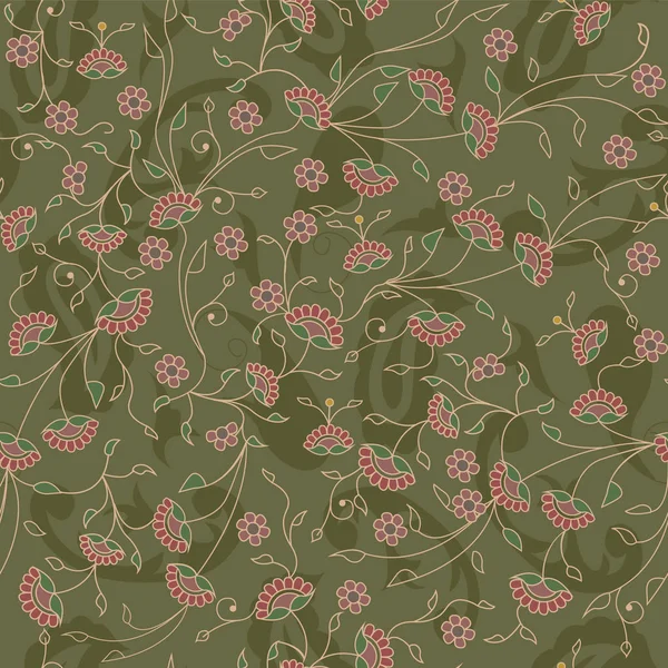 Ramos florais padrão de repetição sem costura em verde — Vetor de Stock