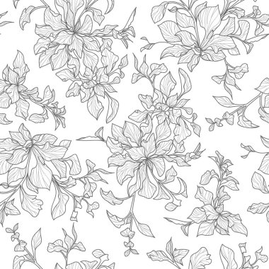 Beautiful grey outlined leaves seamless repeating pattern