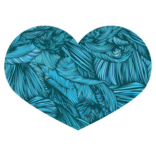 Corazón ornamental vívido en azul verdoso. Corazón de dibujo de tinta con — Archivo Imágenes Vectoriales