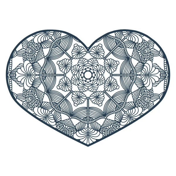 Vector Stencil lacy hart met gebeeldhouwde opengewerkte patroon. Sjabloon — Stockvector