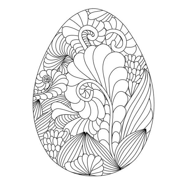 Hand drawn ornamental easter egg with doodle pattern for colorin — Stock Vector