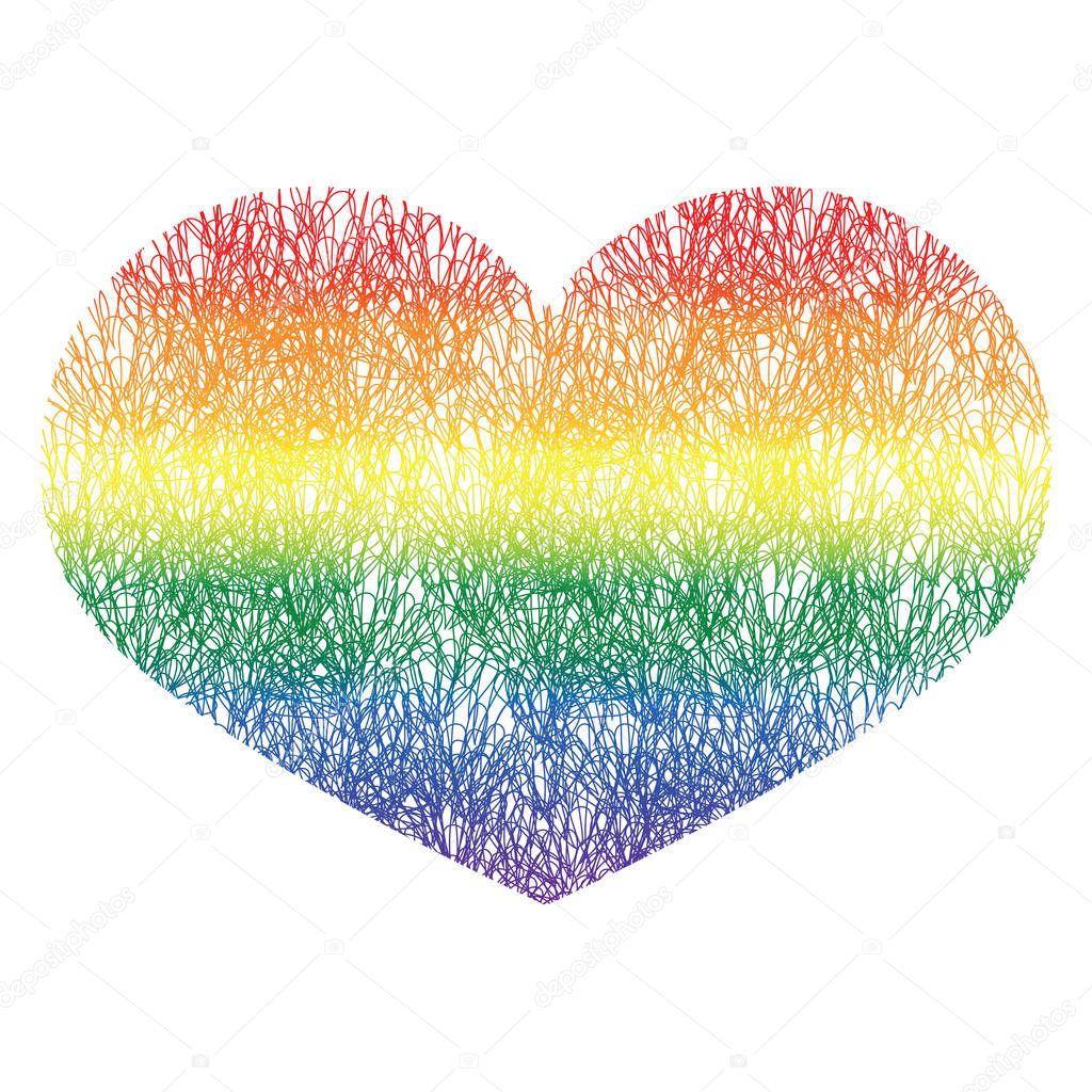 Heart icon isolated on white background. Rainbow heart with hand