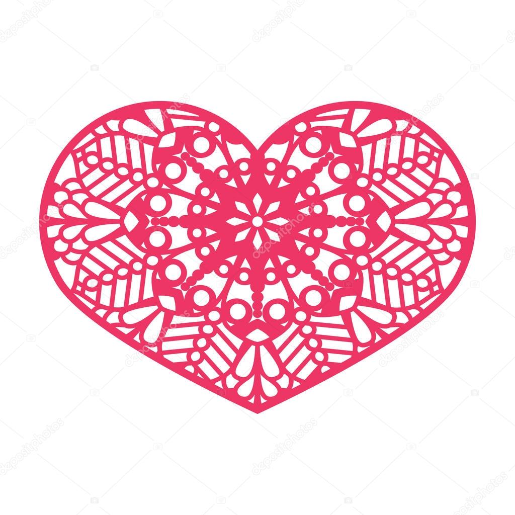 Vector Stencil lacy heart with carved openwork pattern. Template