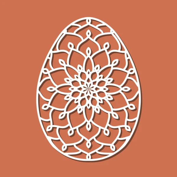 Vector Stencil lacy Easter egg with carved openwork pattern. Tem — Stock Vector