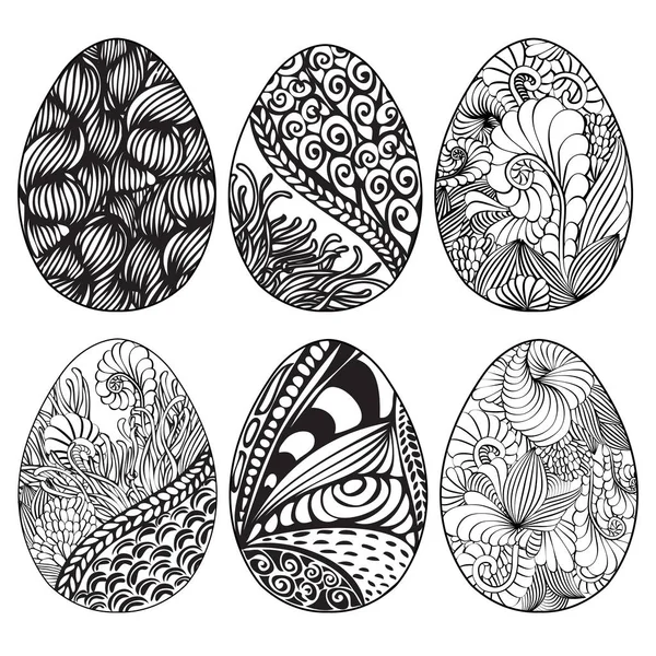 Σύνολο χέρι διακοσμητικά Πασχαλινά αυγά με floral doodle patt — Διανυσματικό Αρχείο