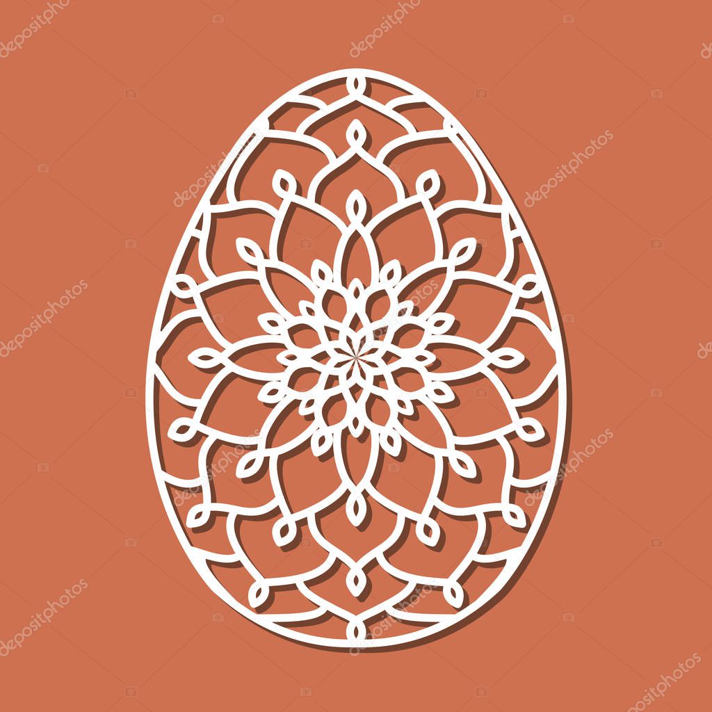Vector Stencil lacy Easter egg with carved openwork pattern. Tem