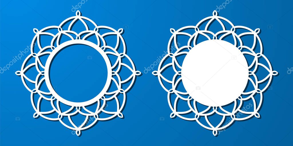 Vector Stencil lacy round frame with carved openwork pattern. Te
