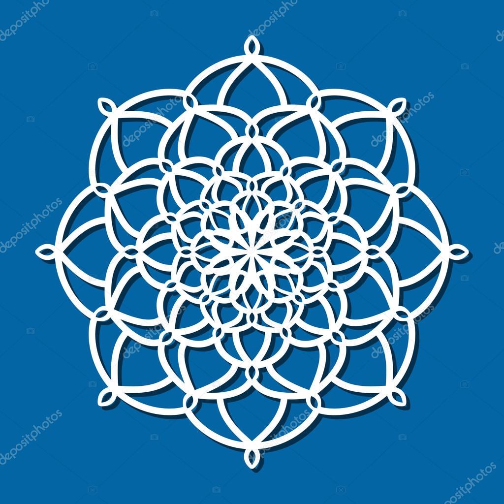 Vector Stencil lacy round ornament Mandala with carved openwork 