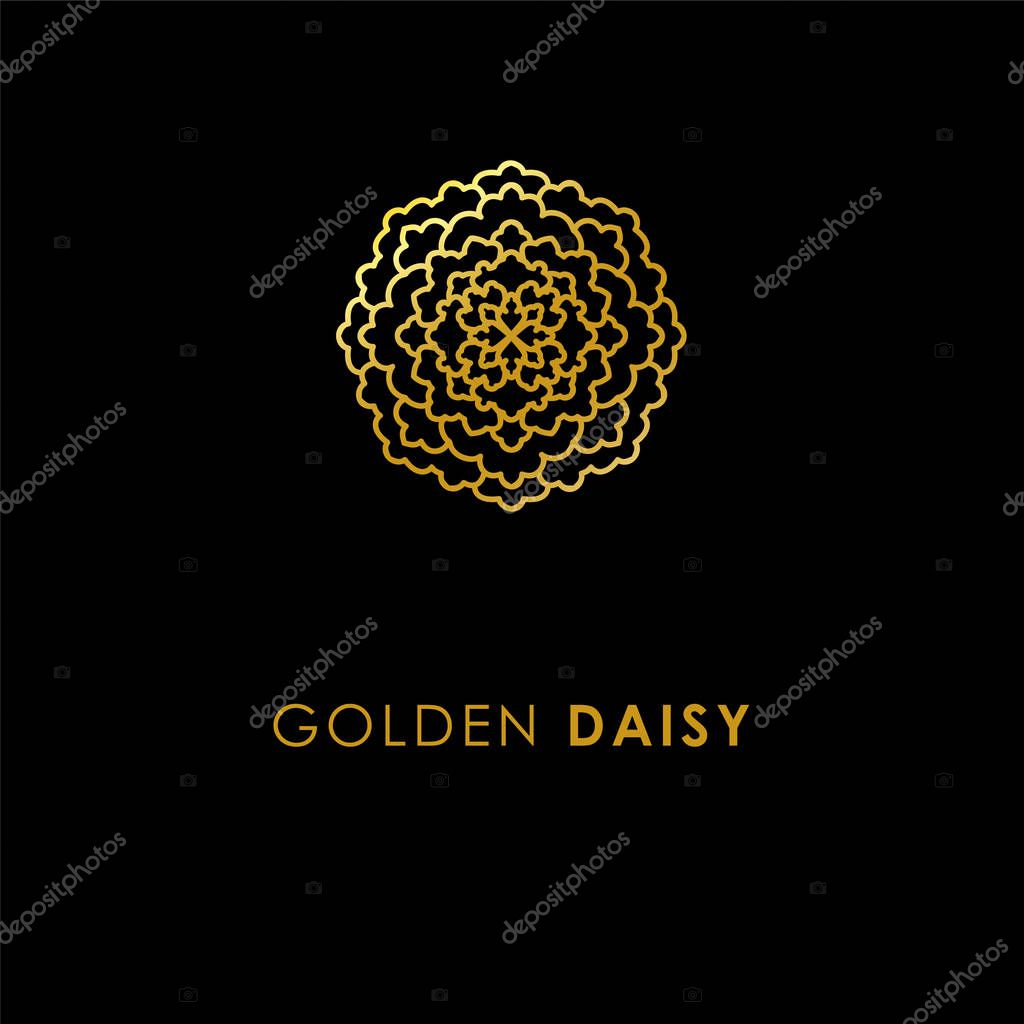 Abstract flower logo icon design. Elegant Golden Daisy  symbol. Template for creating unique luxury design, logo. Universal premium vector sign. Print gold foil - stock vector