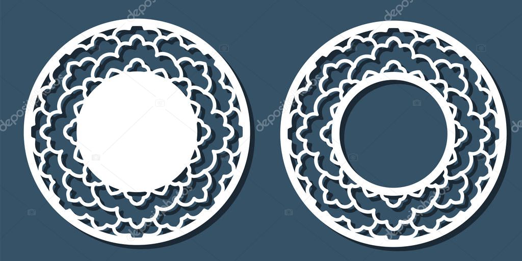 Vector Stencil lacy round frame with carved openwork pattern. Te