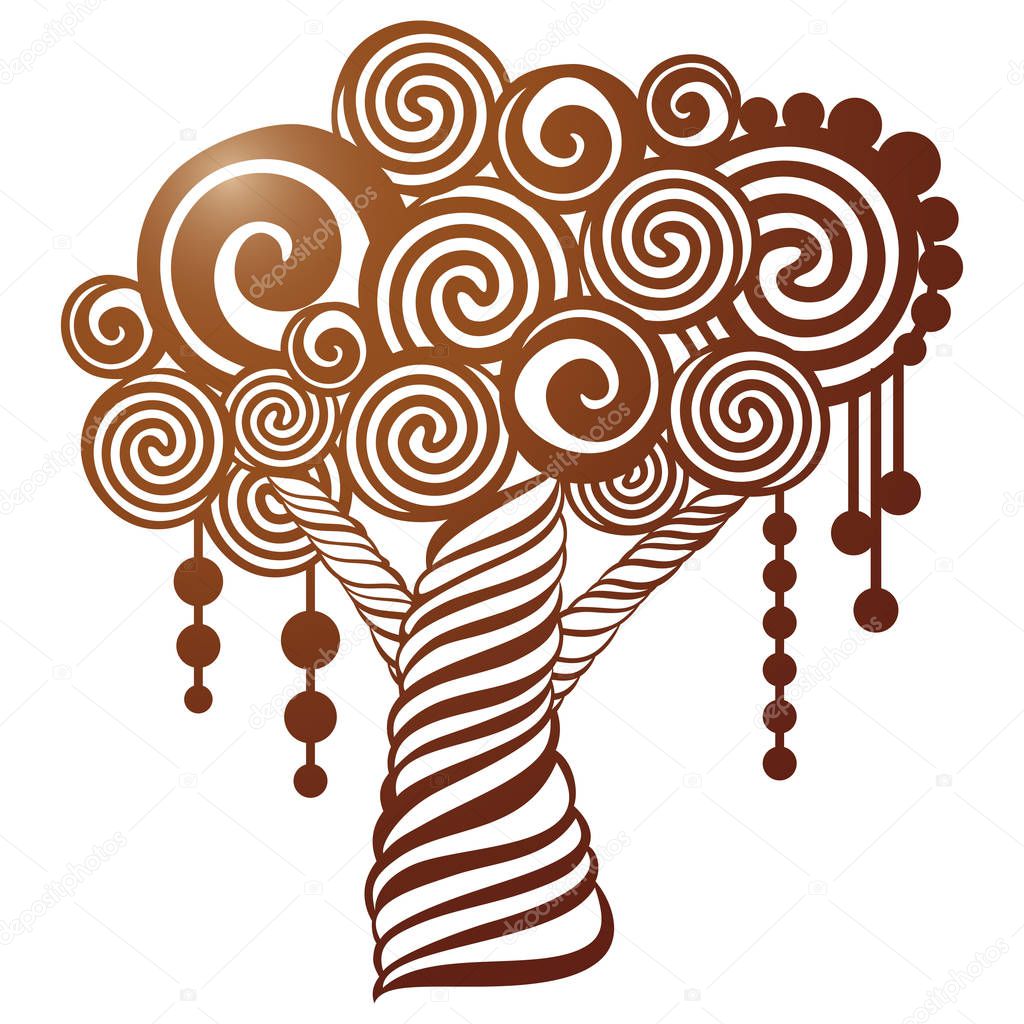 Vector Stencil tree with carved openwork pattern. Template for i