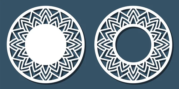 Vector Stencil lacy round frame with carved openwork pattern. Te — Stock Vector