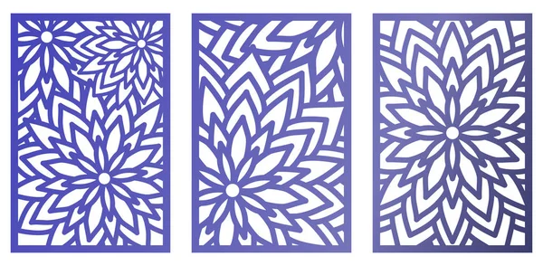Set von Vektor-Laser-Schnittplatten mit Blumen. abstraktes Muster — Stockvektor