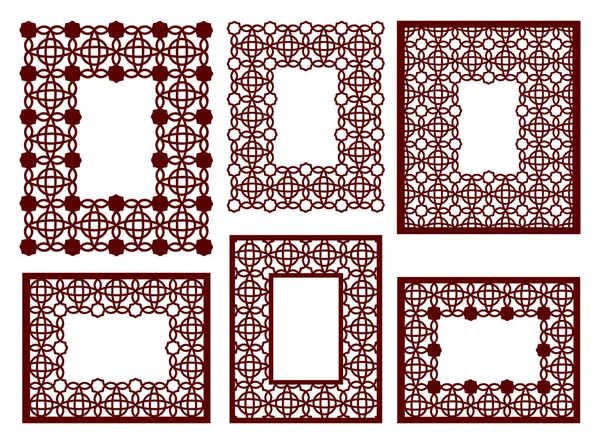 Conjunto de marcos de encaje con patrón calado tallado. Plantilla de vectores . — Vector de stock
