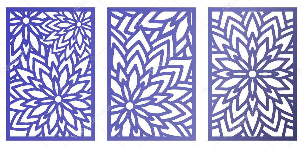 Set of Vector Laser cut panels with flowers. Abstract Pattern te