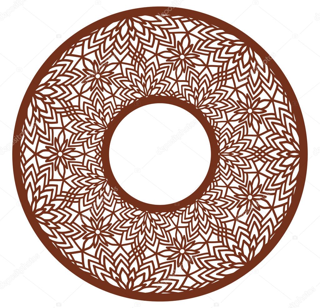 Vector Stencil lacy round frame with carved openwork pattern. Te