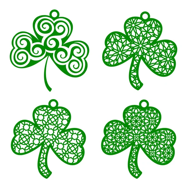 Set of Vector Laser cutting element ornamental Shamrock. Openwor — Stock Vector