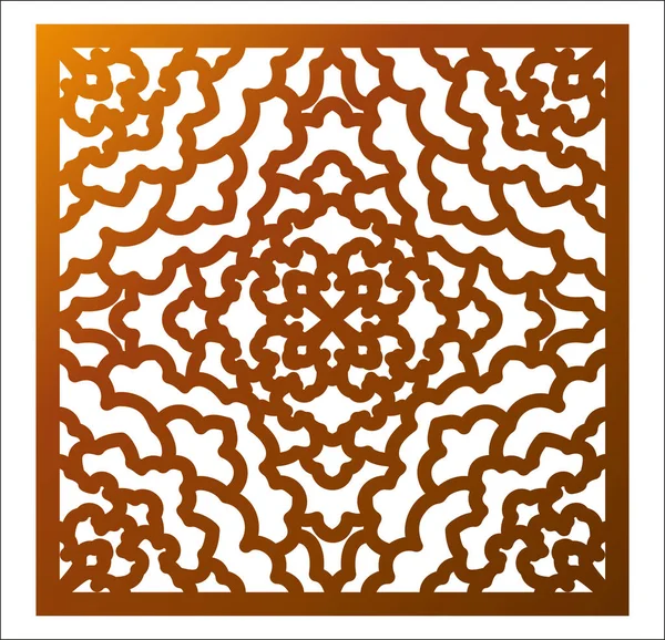 Laser cutting square panel. Fretwork floral pattern with mandala — Stock Vector