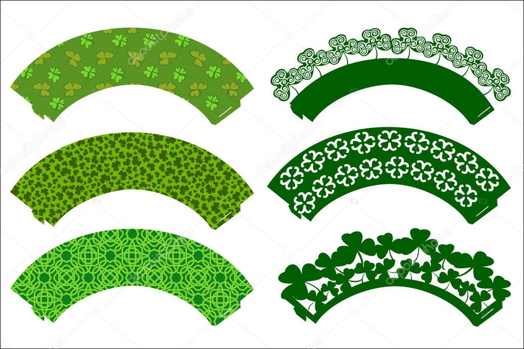 Vector set of Party Cupcake Decorations for St. Patrick's Day. C