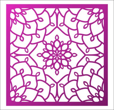 Lazer kesme kare paneli. Mandala çiçek deseni Ajur