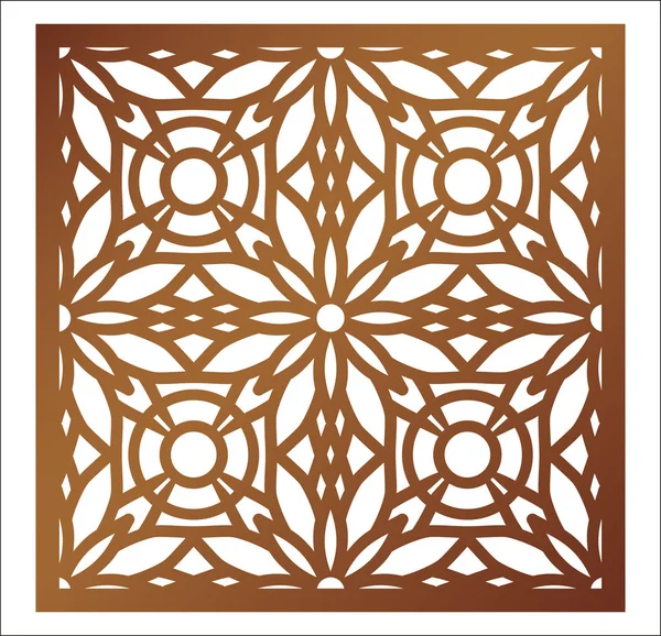 Panel cuadrado de corte por láser. Patrón floral calado con mandala — Vector de stock