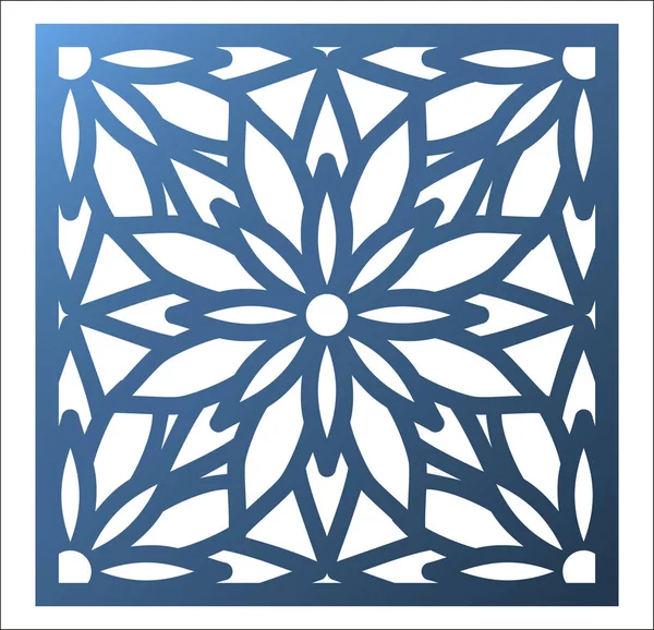 Lézer vágás tér panel. Áttört virág mintás, mandala — Stock Vector