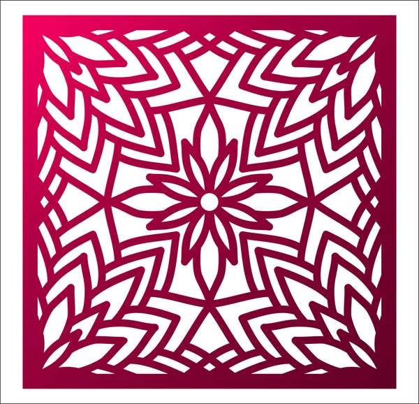 Laser cutting square panel. Openwork floral pattern with mandala — Stock Vector