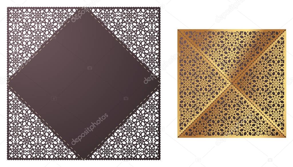 Laser cut ornamental Lace-bordered vector template. Luxury Greet