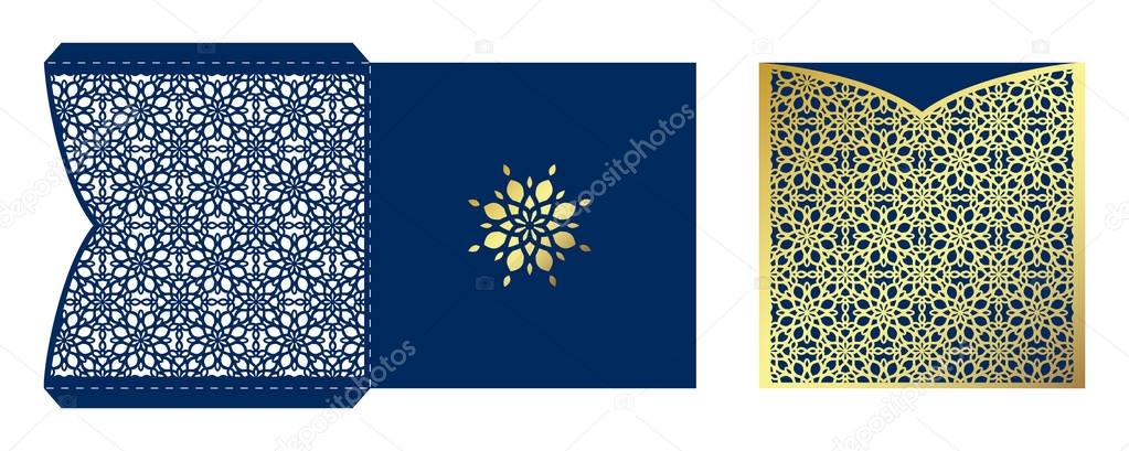 Laser cut ornamental vector template. Luxury square greeting car