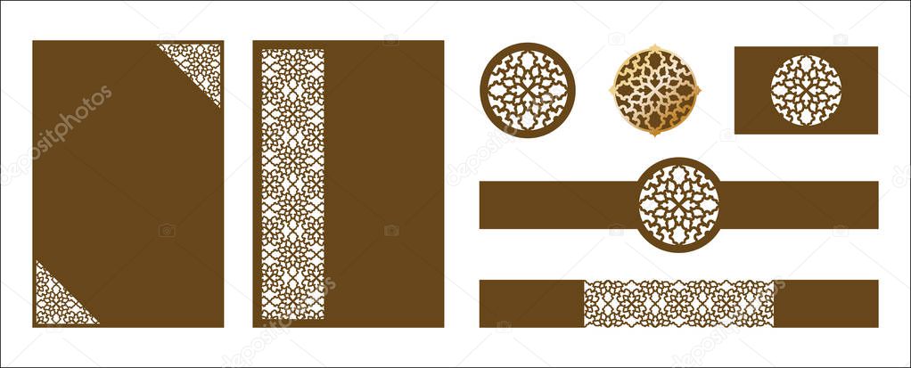 Laser cut ornamental vector template. Luxury greeting card, wedd