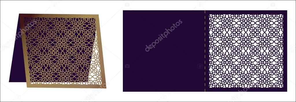 Laser cut ornamental vector template. Luxury square greeting car