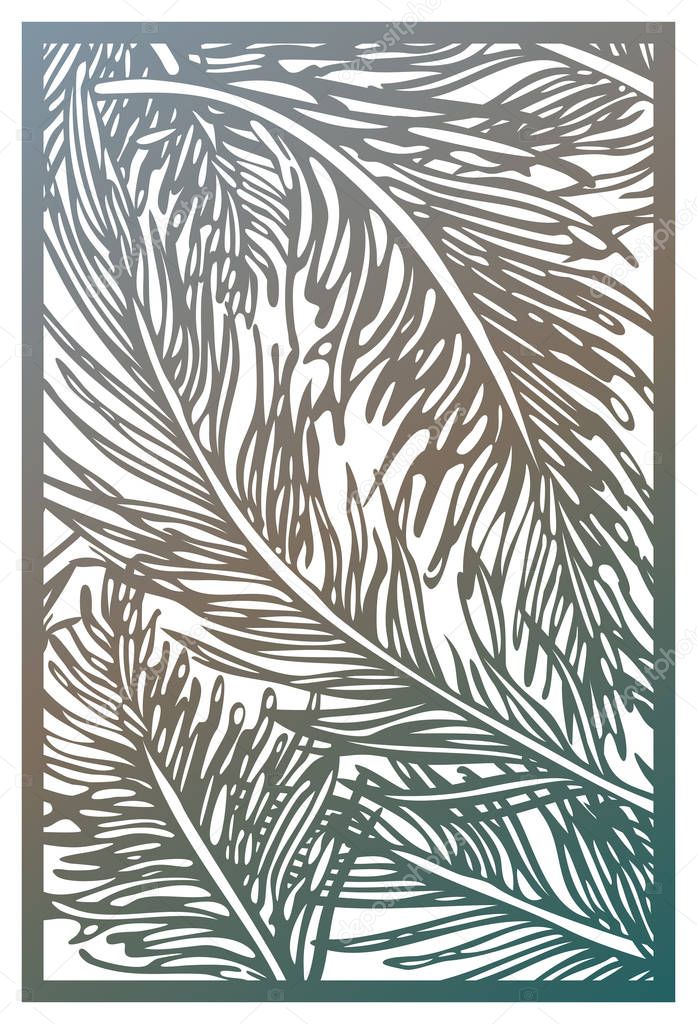 Vector Laser cut panel. Abstract Pattern with feathers template 